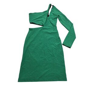 BOULEE Ciara Body Con Asymmetrical Mini Dress in Green